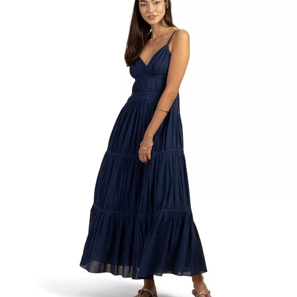 Trina Turk Women Gemma Blue lined Tiered Gathered Ruffles Maxi Dresses Sz 6 - Picture 6 of 13